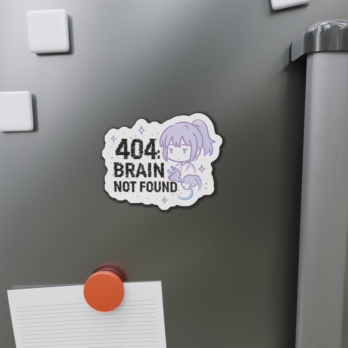 HoodnTee Magnet | 404 Brain Not Found Die-Cut Magnet — Cute Kawaii Error Message Magnet 💻 Your Statement