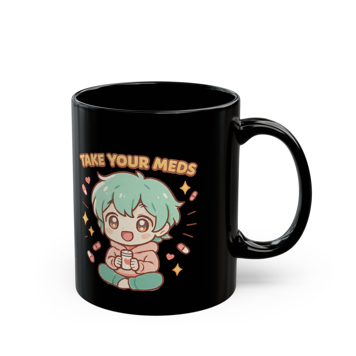 HoodnTee Mug | Take Your Meds Cute Chibi Mug — Mental Health Reminder Coffee Cup ☕