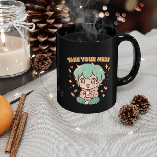 HoodnTee Mug | Take Your Meds Cute Chibi Mug — Mental Health Reminder Coffee Cup ☕