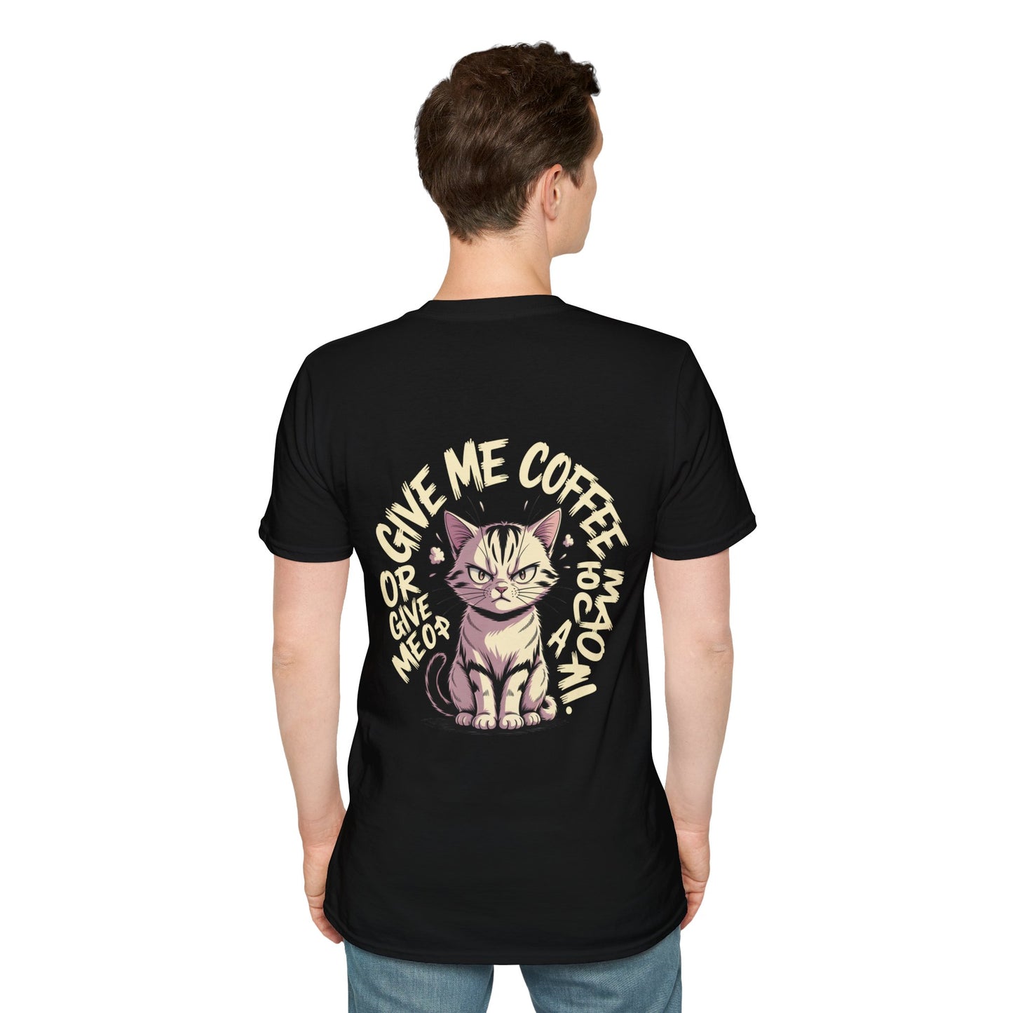 Cat Lover T-Shirt — "Give Me Coffee & Meow" Cute Grumpy Cat Graphic Tee