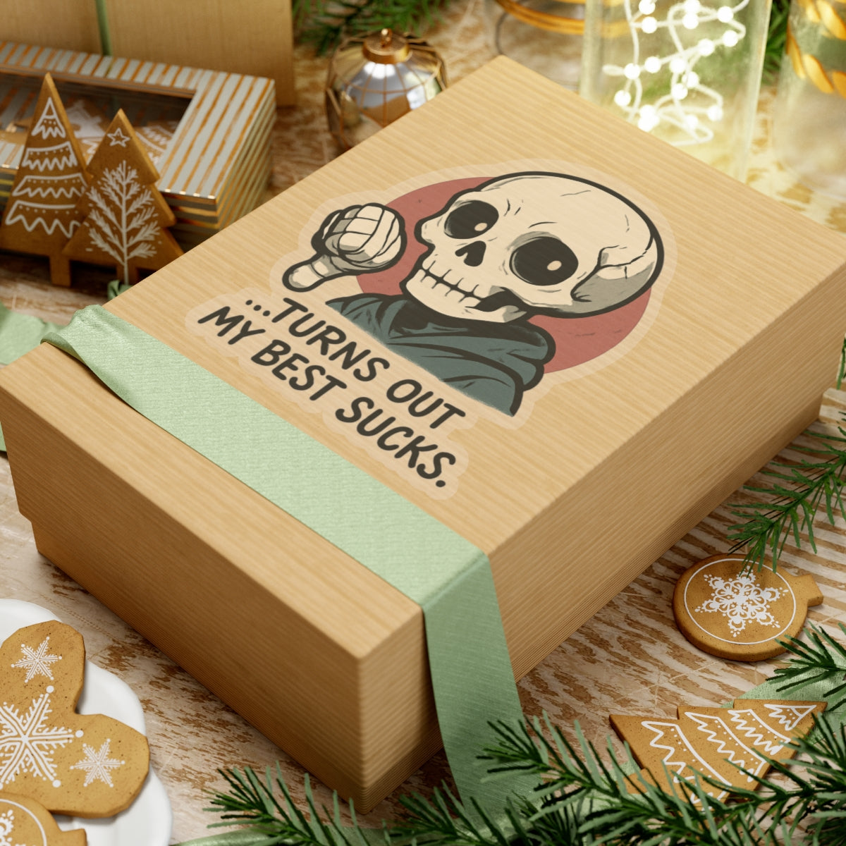 HoodnTee Sticker - Skull Saying "Turns Out My Best Sucks" (Funny Gothic Laptop Decal) 💀👎